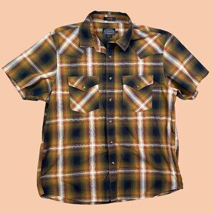 Pendleton Frontier Brown Plaid Pearl Snap Short Sleeve Shirt Men's Size X-Large